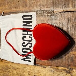 Moschino red heart velvet bag.